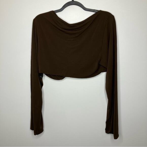 NWT PARIS GEORGIA Ella Twist-Front Crop Top Brown XL - Picture 3 of 8